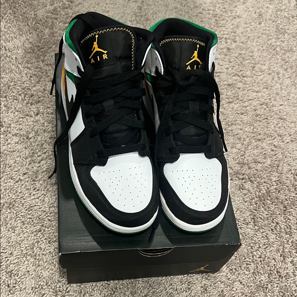 Air Jordan 1 Mid Grade School Sneakers Black White Green